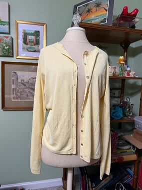 Light Yellow Button-Front Knit Cardigan